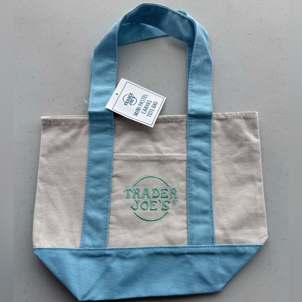 Trader Joe's Mini Pastel Canvas Tote Bag(Blue)